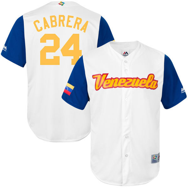 customized Men Venezuela Baseball #24  Miguel Cabrera White 2017 World Baseball Classic Replica Jersey->->MLB Jersey
